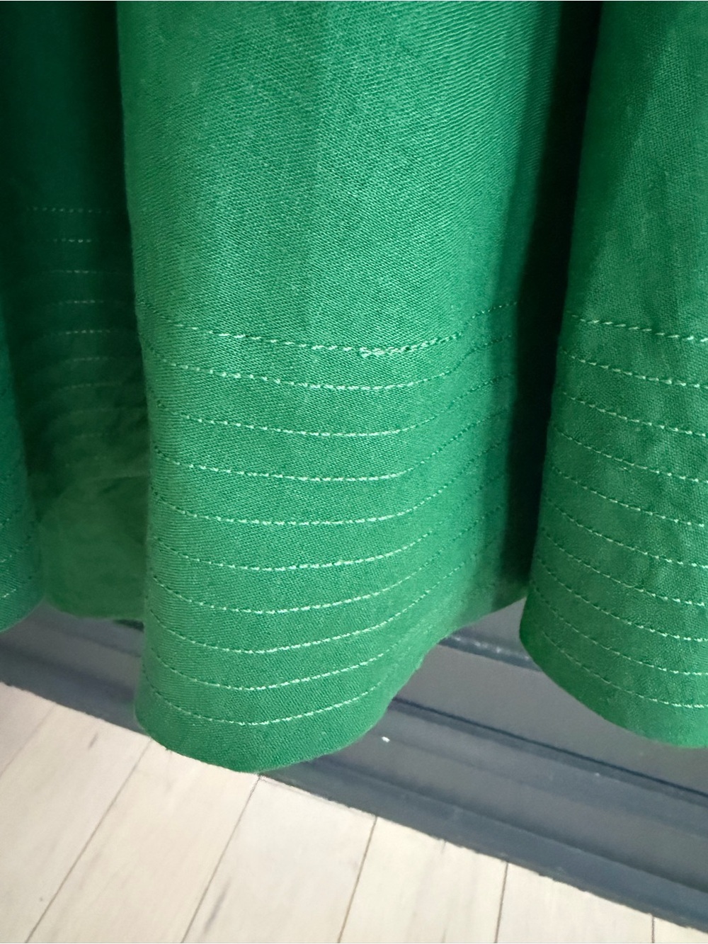FARM Rio Green Lea One-Shoulder Pleated Linen-blend Mini Dress leaf bodice | S - Picture 6 of 10